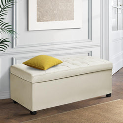 Bedroom PU Leather Storage Ottoman - Cream
