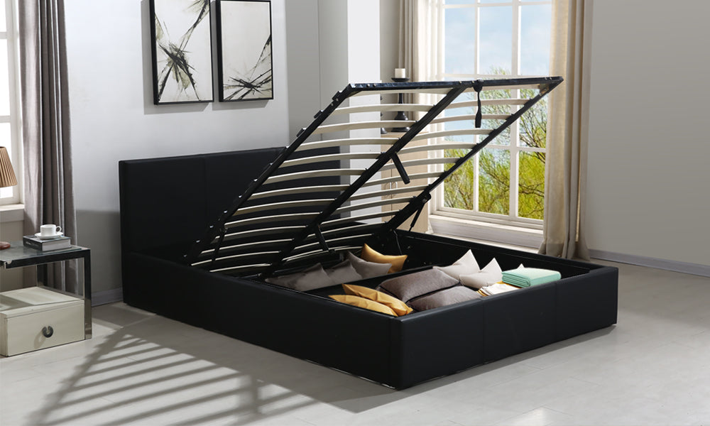Bed Frame Gas Lift Premium Leather Base Mattress Storage Double Black