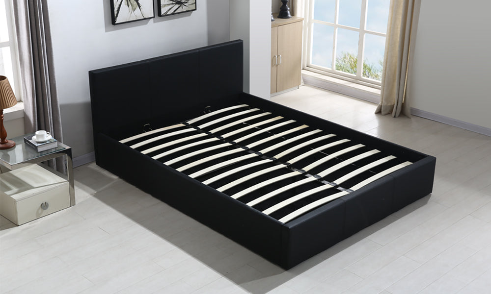 Bed Frame Gas Lift Premium Leather Base Mattress Storage Double Black