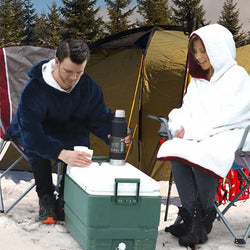 2 Pcs Plush Fleece Sherpa Hoodie Sweatshirt Huggle Blanket Pajamas Red