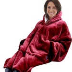Plush Fleece Sherpa Hoodie Sweatshirt Huggle Blanket Pajamas Burgundy