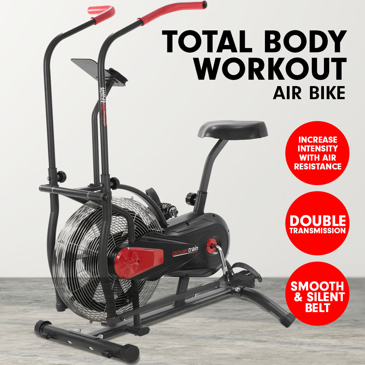 PowerTrain Air Resistance Exercise Bike Spin Fan Equipment Cardio