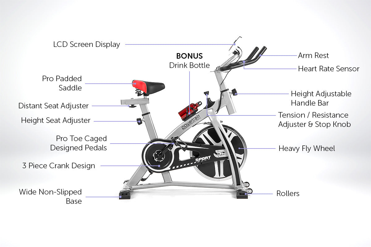 Powertrain Heavy Flywheel Exercise Spin Bike - Silver