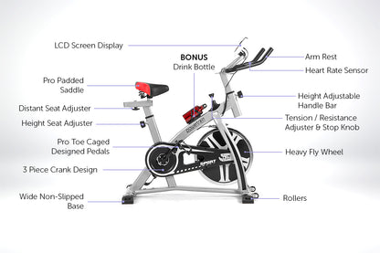 Powertrain Heavy Flywheel Exercise Spin Bike - Silver