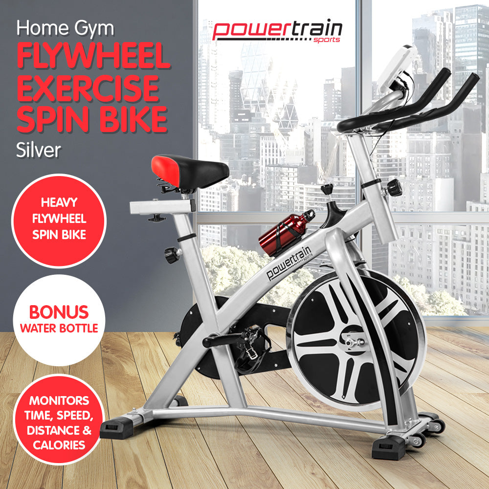 Powertrain Heavy Flywheel Exercise Spin Bike - Silver