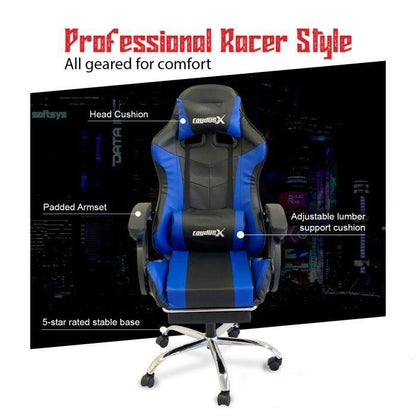 Blue Gaming Office Chairs With Back Massage Pointer And Recliner Footrest