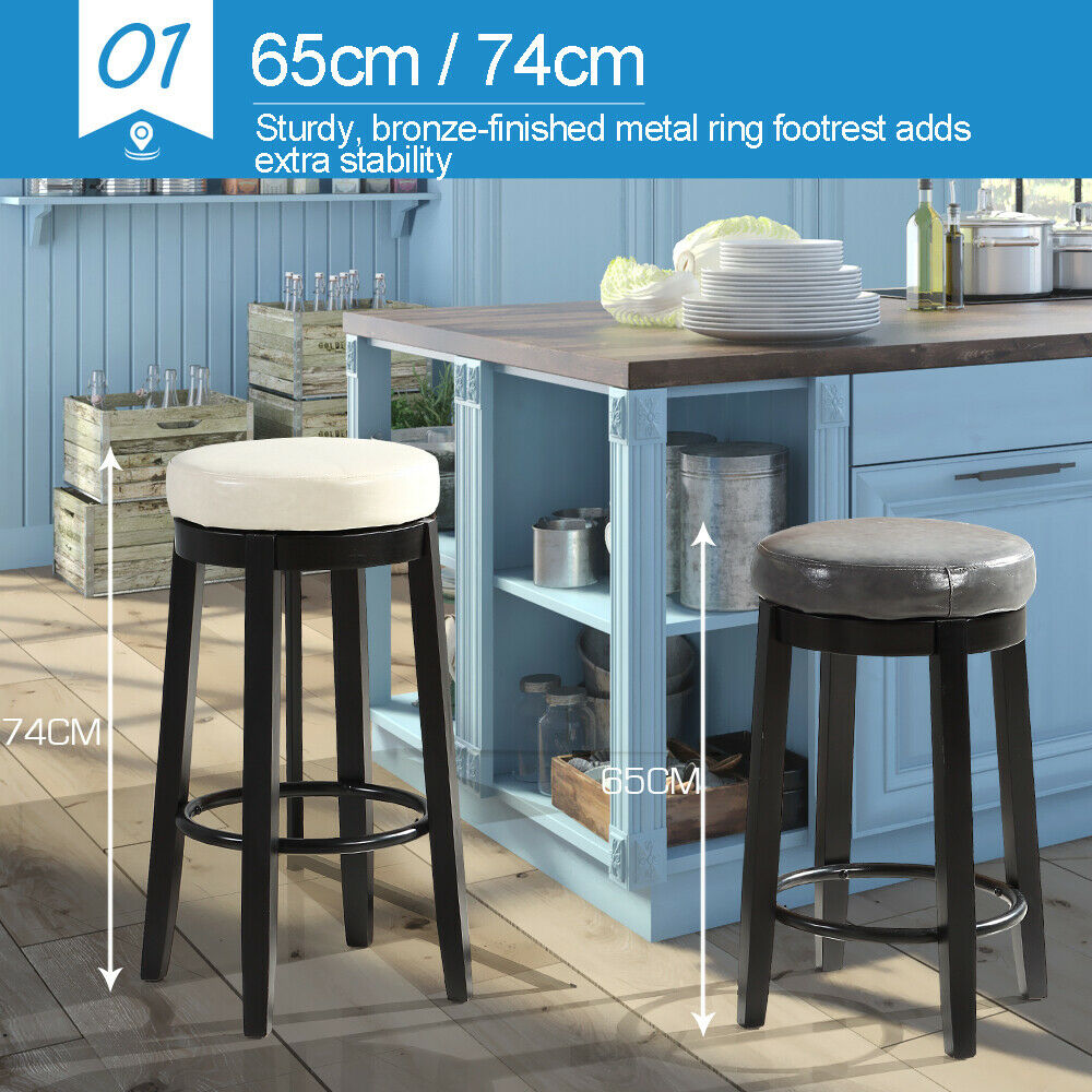 2x 75cm Swivel Bar Stool Kitchen Stool Wood Barstools Dining Chair Cream