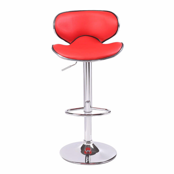  2X Red Bar Stools Leather Mid High Back Adjustable Chairs
