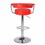2X Red Leather High Back Bar Stools, Adjustable
