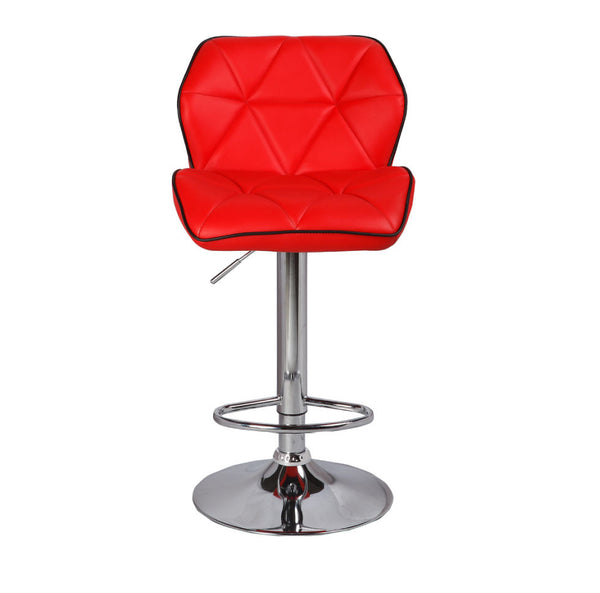 2X Red Bar Stools Leather Mid High Back Adjustable Crome Swivel Chairs