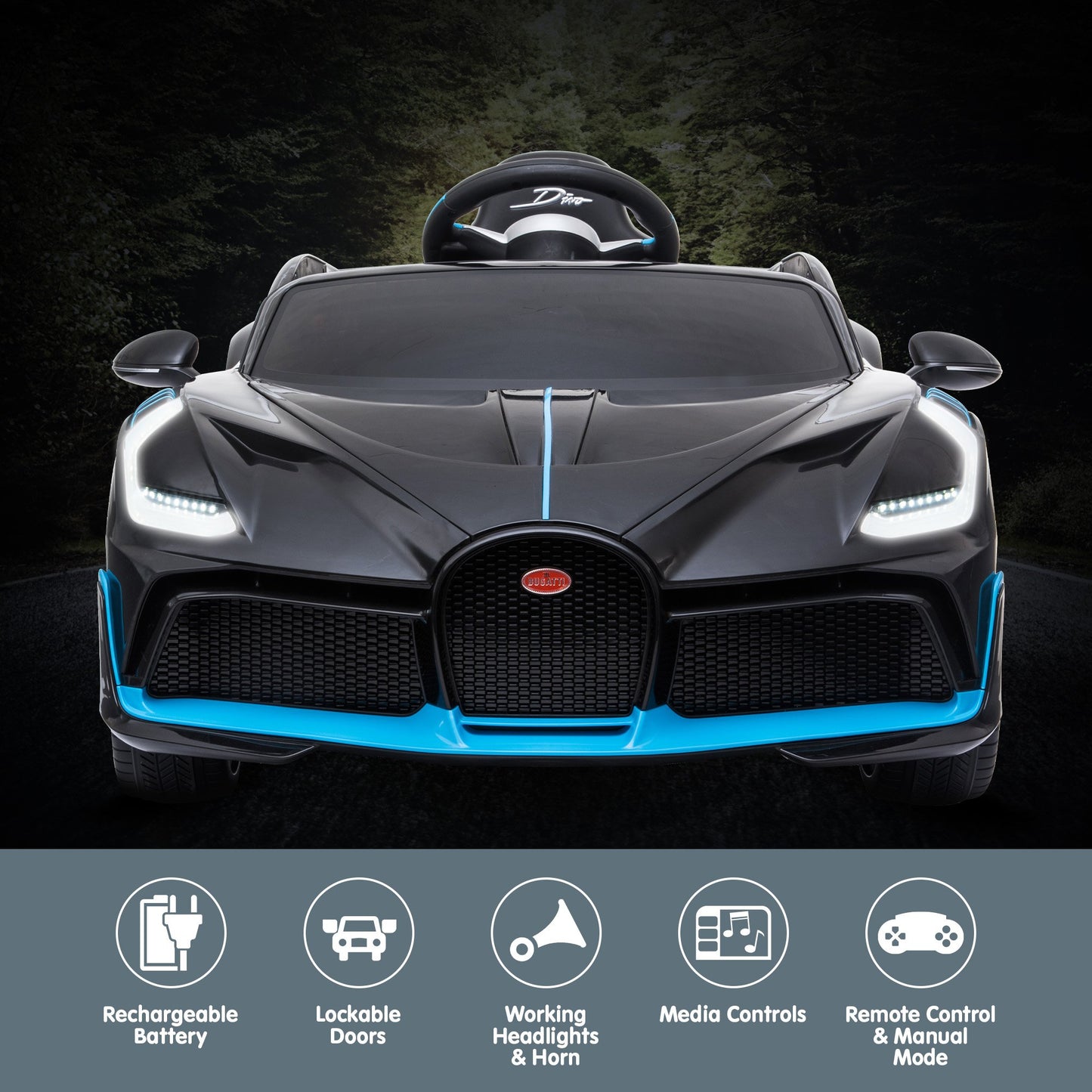 Bugatti Divo Kids Ride On Car Black Edition