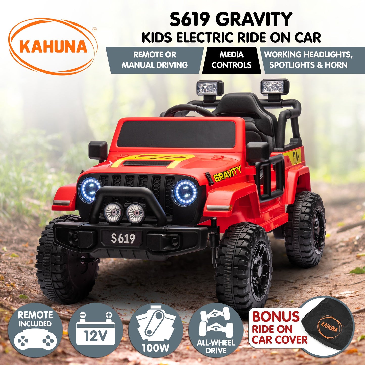 Kahuna S619 Gravity Kids Ride On Car Black/Red/White