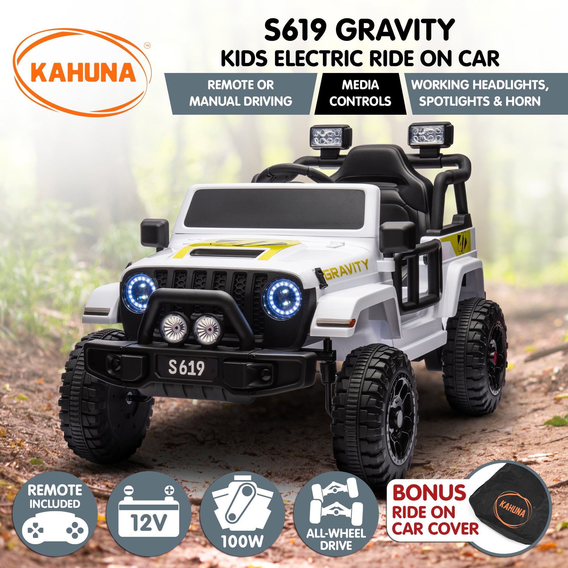 Kahuna S619 Gravity Kids Ride On Car Black/Red/White