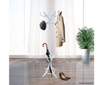 White Coat Rack With Stand Wooden Hat And 12 Hooks Hanger Walnut Tree