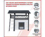Cat House Weatherproof 2 Story Indoor Outdoor Wooden Bitumen Roof-Natural wood