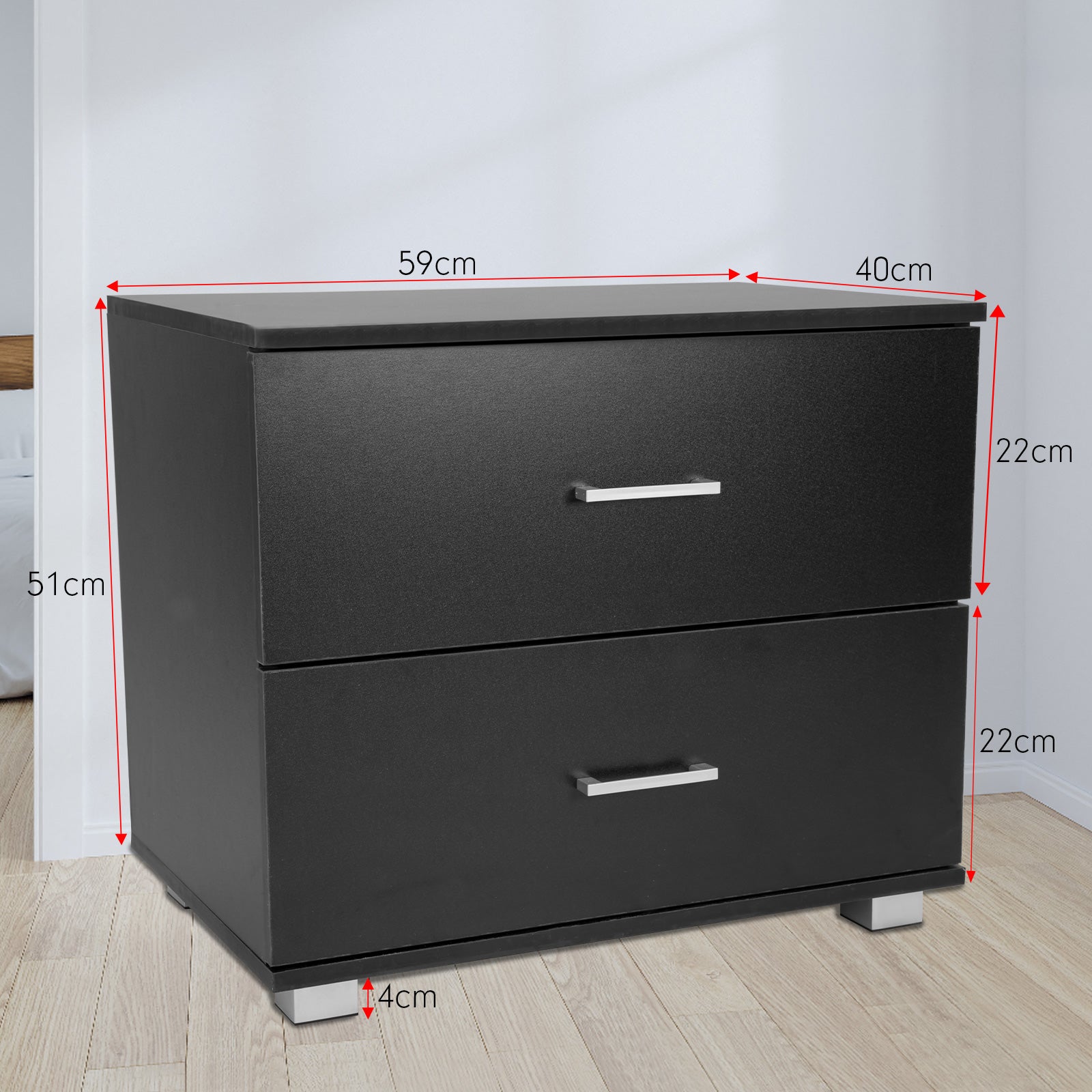 Bedside Table with Drawers MDF Wood - Black