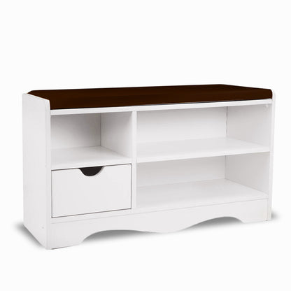 Shoe Rack Cabinet Organiser Brown Cushion - 80 x 30 x 45 - White