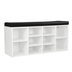 Shoe Rack Cabinet Organiser Black Cushion - 104 x 30 x 48 - White