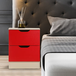 Bedside Table with Drawers MDF Cabinet Storage 51 x 40cm - White Red