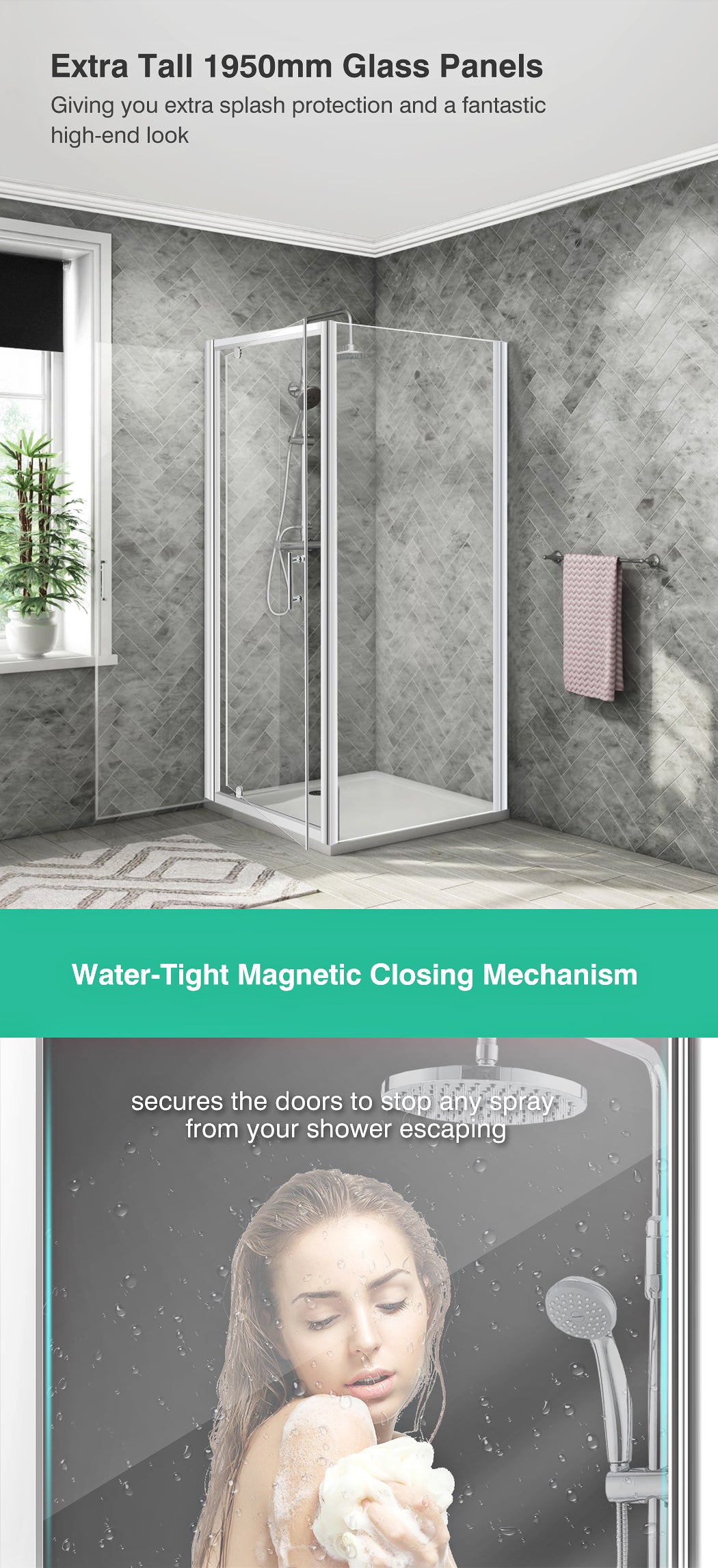 Bath Shower Enclosure Screen Seal Strip Glass Shower Door 760x760x1900mm