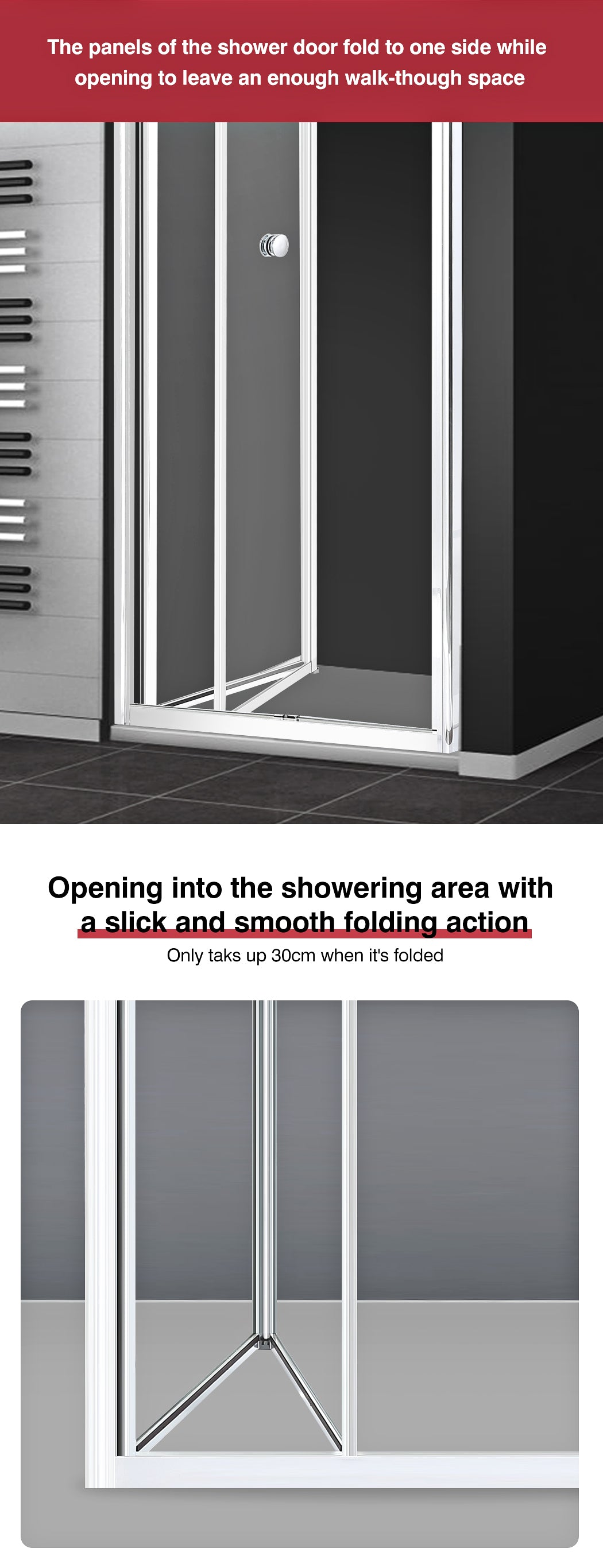 Shower Screen Screens Door Seal Enclosure Glass Panel Foldable 900x1900mm