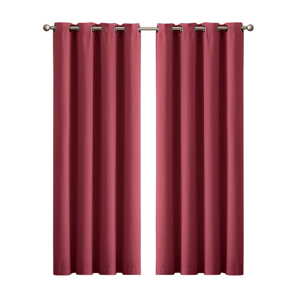  2x Blockout Curtains Panels 3 Layers Eyelet Room Darkening 180x230cm Burgundy