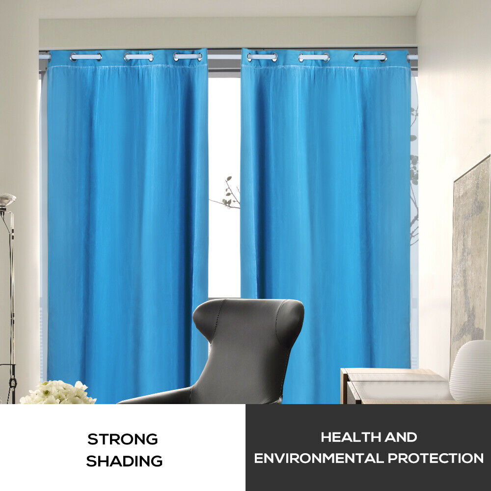 2x Blockout Curtains Panels 3 Layers with Gauze Room Darkening 140x244cm Aqua