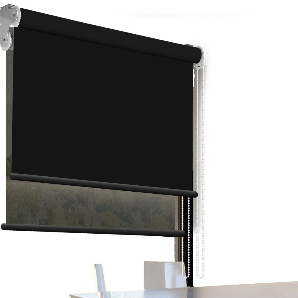 Modern Day/Night Double Roller Blinds Commercial Quality 60x210cm Black Black