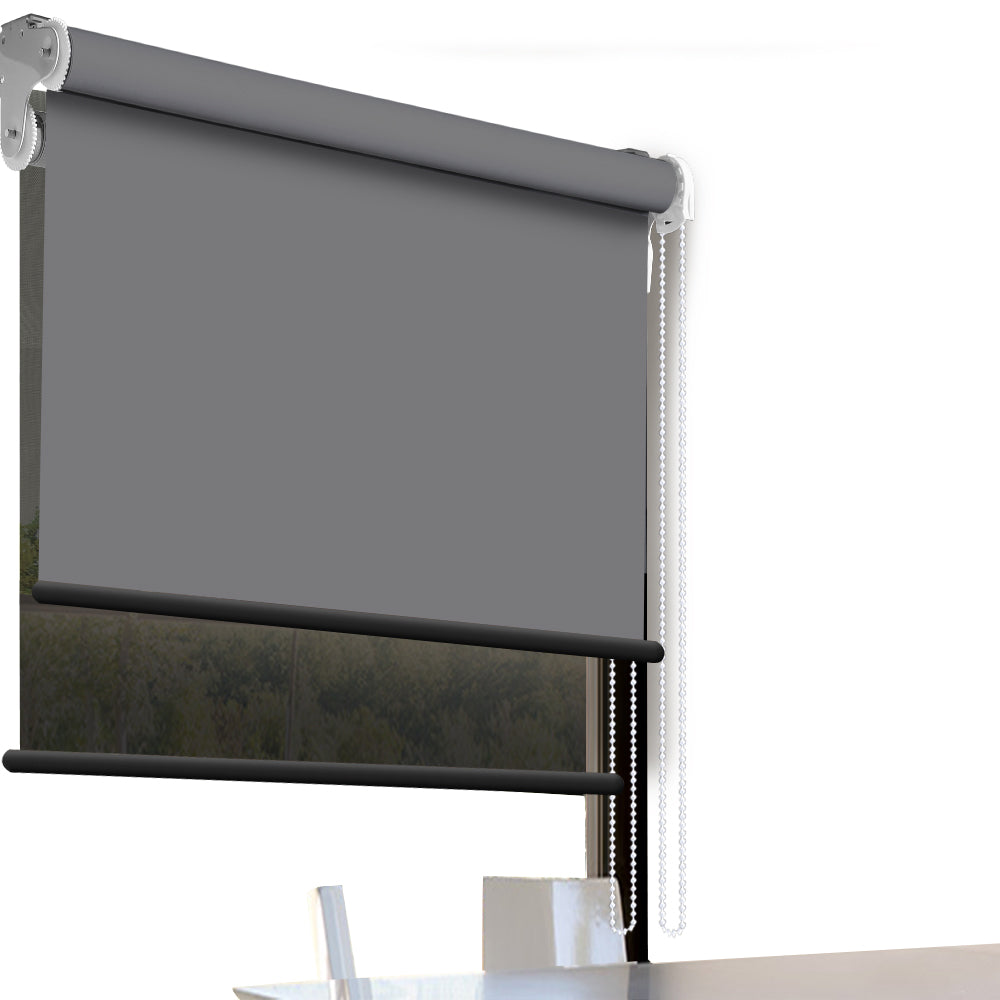 Modern Day/Night Double Roller Blinds Commercial Quality 60x210cm Charcoal Black