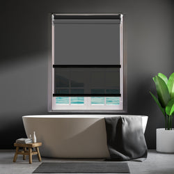 Modern Day/Night Double Roller Blinds Commercial Quality 60x210cm Charcoal Black