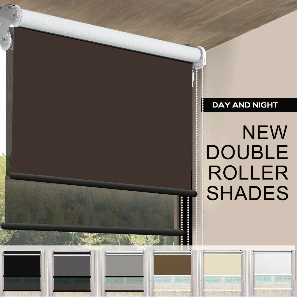 Modern Day/Night Double Roller Blinds Commercial Quality 120x210cm All White