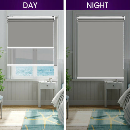 Modern Day/Night Double Roller Blinds Commercial Quality 120x210cm All White