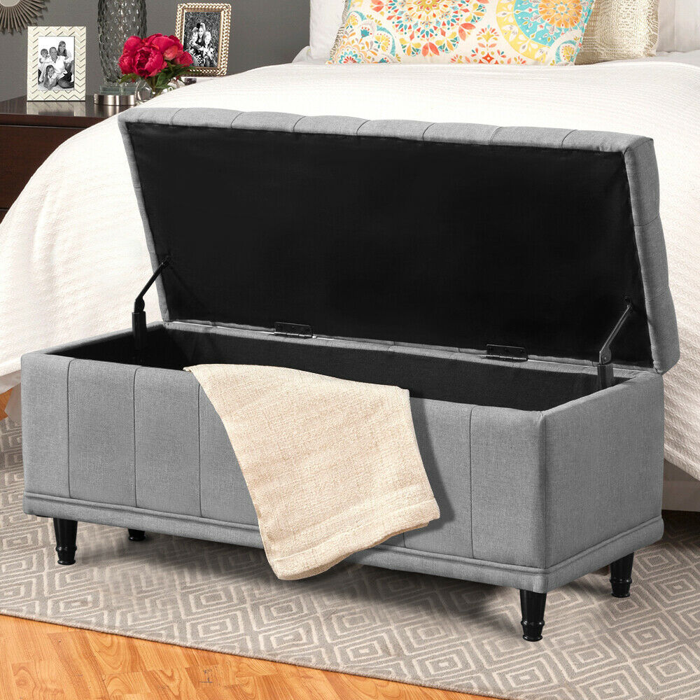 Storage Ottoman Blanket Box Fabric Large Rest Chest Toy Foot Stool Grey