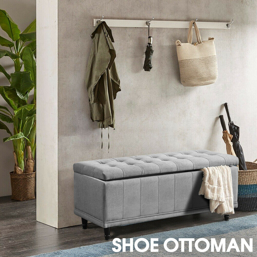 Storage Ottoman Blanket Box Fabric Large Rest Chest Toy Foot Stool Grey