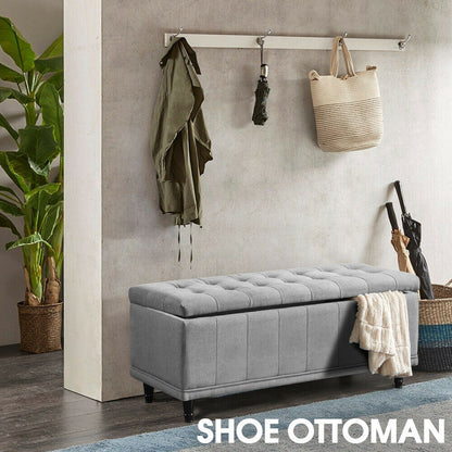 Storage Ottoman Blanket Box Fabric Large Rest Chest Toy Foot Stool Grey