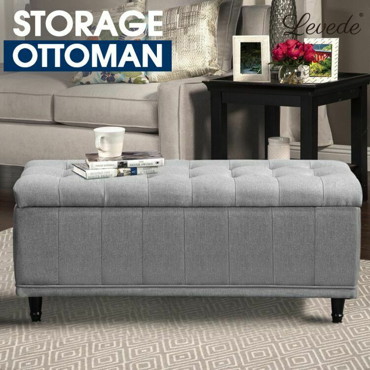 Storage Ottoman Blanket Box Fabric Large Rest Chest Toy Foot Stool Grey