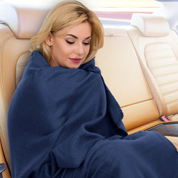 Heated electric car blanket -navy blue