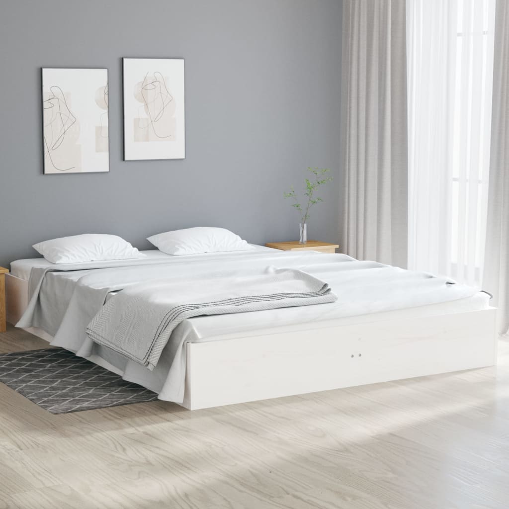 Chic White Solid Wood Queen Bed Frame