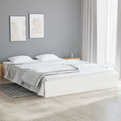 Chic White Solid Wood Queen Bed Frame