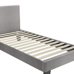 Contemporary Platform Bed with Grey Fabric and Wooden Slats for King Size Mattress