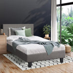 Contemporary Platform Bed with Grey Fabric and Wooden Slats for King Size Mattress