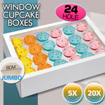 24 Holes Cupcake Boxes 5/20 Pk Window Face With Inserts Cake Boxes Board