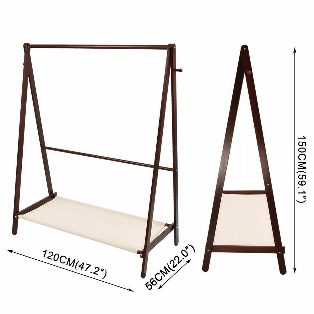 Clothes Stand Garment Dyring Rack Hanger Organiser Wooden Free Standing