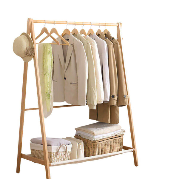  Clothes Stand Garment Dyring Rack Hanger Organiser Wooden Rail Portable