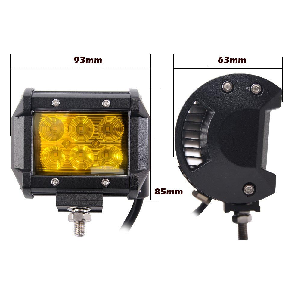 2X 4" Flood Led Light Bar Offroad Work Lamp Truck Yellow