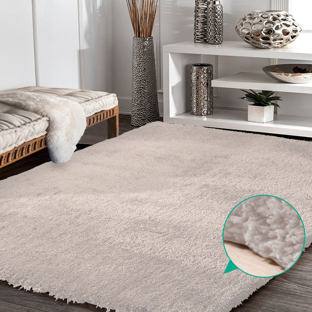 Ultra Soft Anti Slip Rectangle Plush Shaggy Floor Rug in Beige Colour 160x225cm