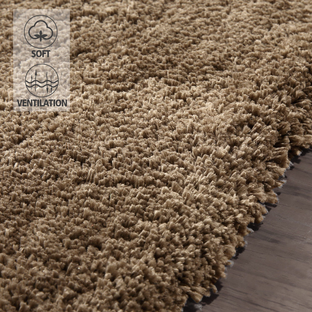Ultra Soft Anti Slip Rectangle Plush Shaggy Floor Rug Carpet in Taupe 90x150cm