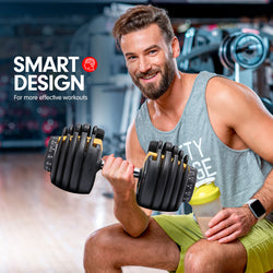 48KG Powertrain Adjustable Dumbbell Set With Stand - Gold