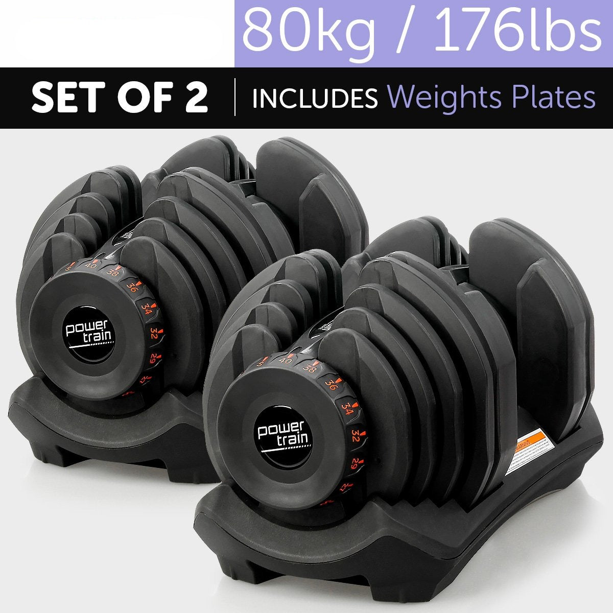 80kg Powertrain Home Gym Adjustable Dumbbell Set