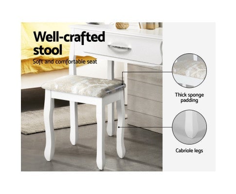 Dressing Table Stool Makeup Mirror Drawer White Jewellery Cabinet